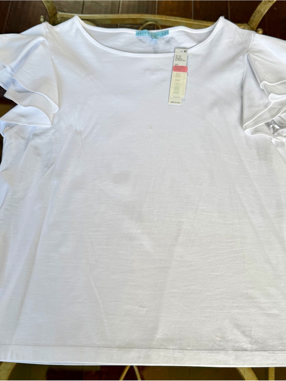ANTONIO MELANI White Ruffle Sleeve Cotton Top